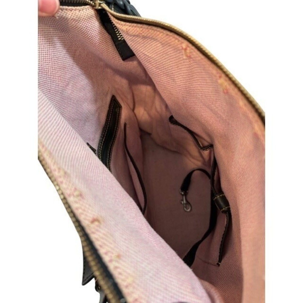 Dooney & Bourke Black Pebble Leather Zip Zip Hobo Bag Pink Gingham Lining - Picture 5 of 10